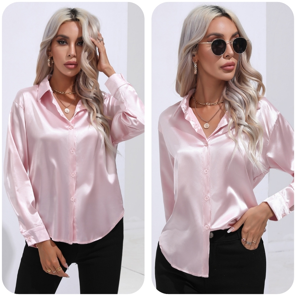 Pink Collared Neck Buttoned Long Sleeve Shirt